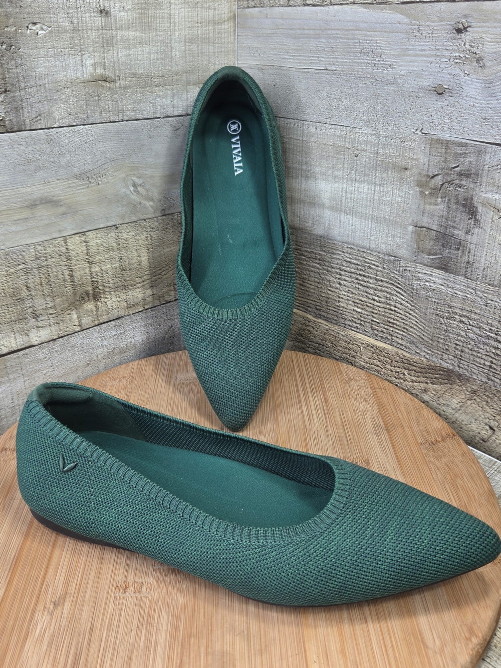 VIVAIA Green Pointed Knit Slip-On Flats Sz 9 (EU 40)